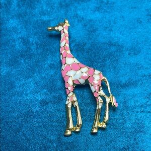 Pink and Goldtone Giraffe Brooch